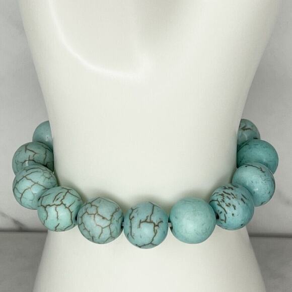 Rhinestone Faux Turquoise Bubble Beaded Stretch Bracelet - Picture 5 of 6